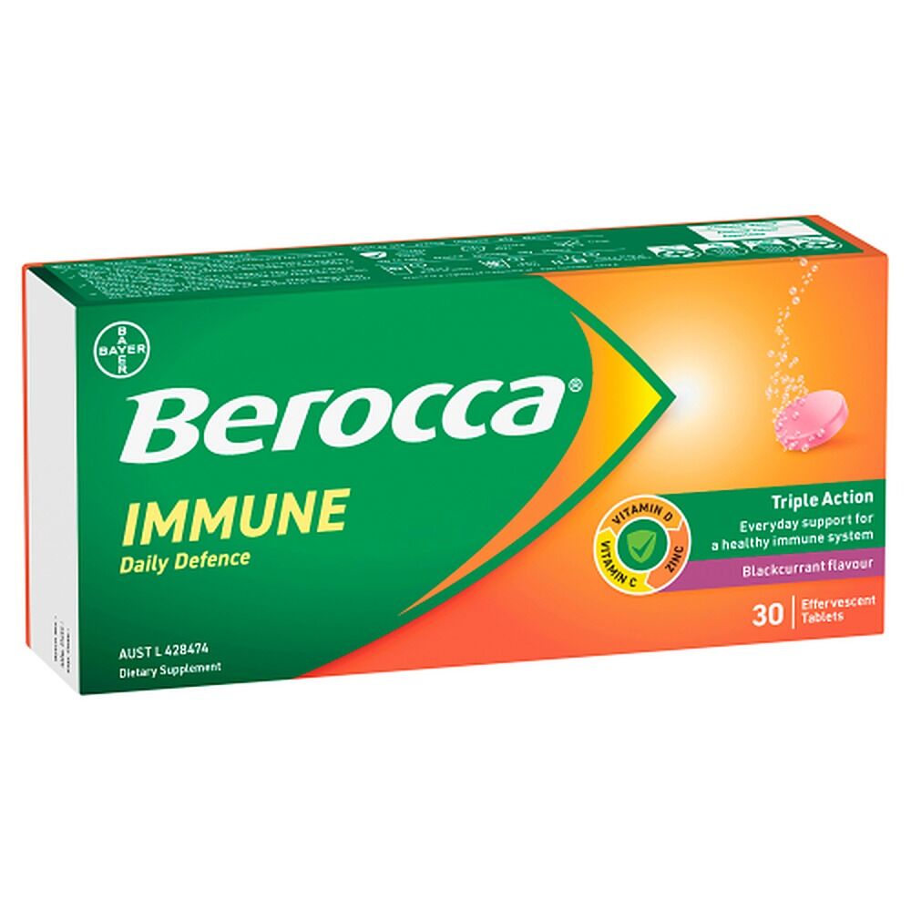 Berocca Immune Daily Defence Blackcurrant Flavour 30 Effervescent Tablets