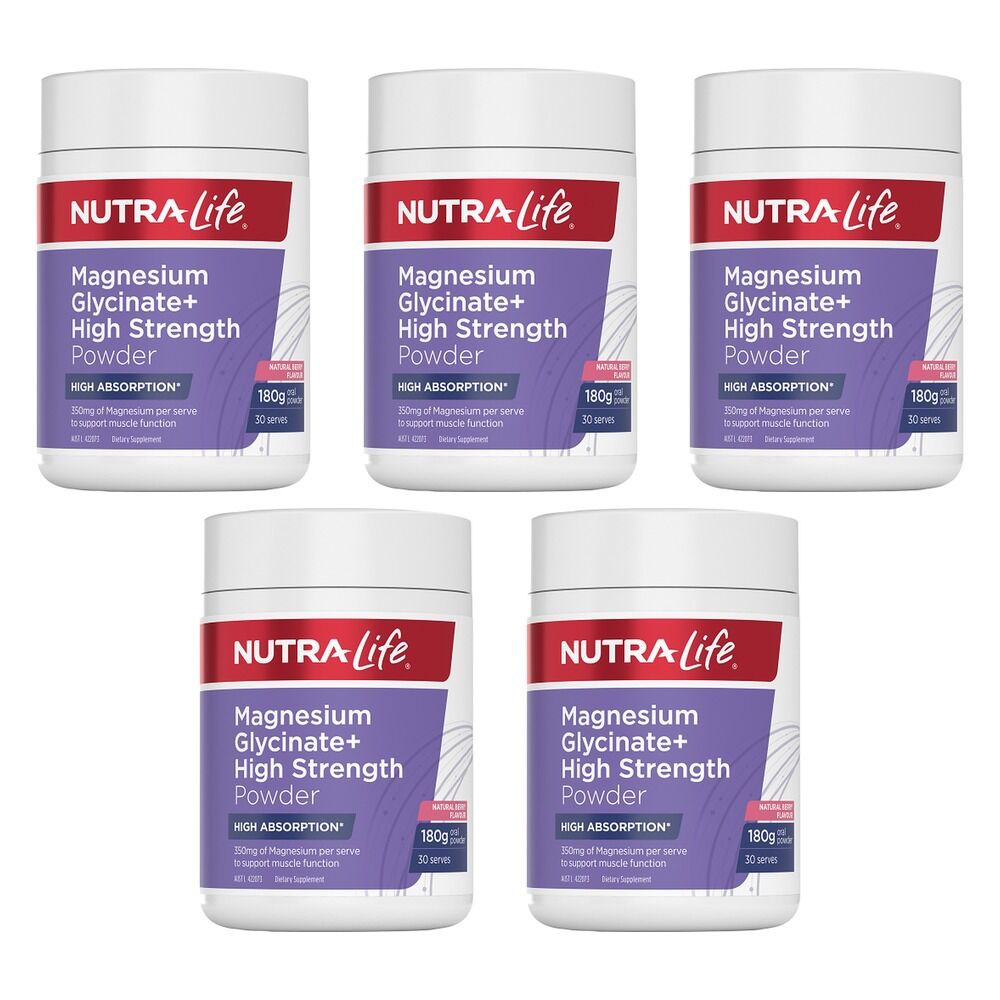 Nutra-Life Magnesium Glycinate+ High Strength Powder 180g Pack of 5