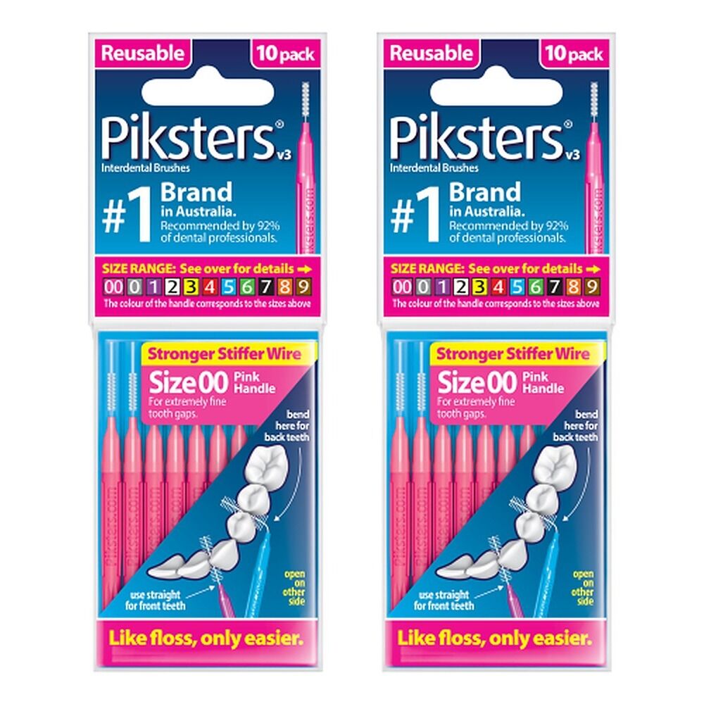 Piksters Interdental Brushes Size 00 Pink 10 Pack Bundle of 2