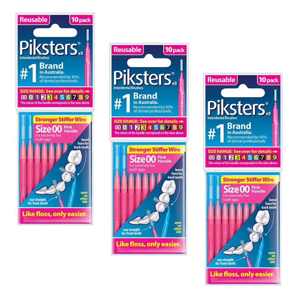 Piksters Interdental Brushes Size 00 Pink 10 Pack Bundle of 3