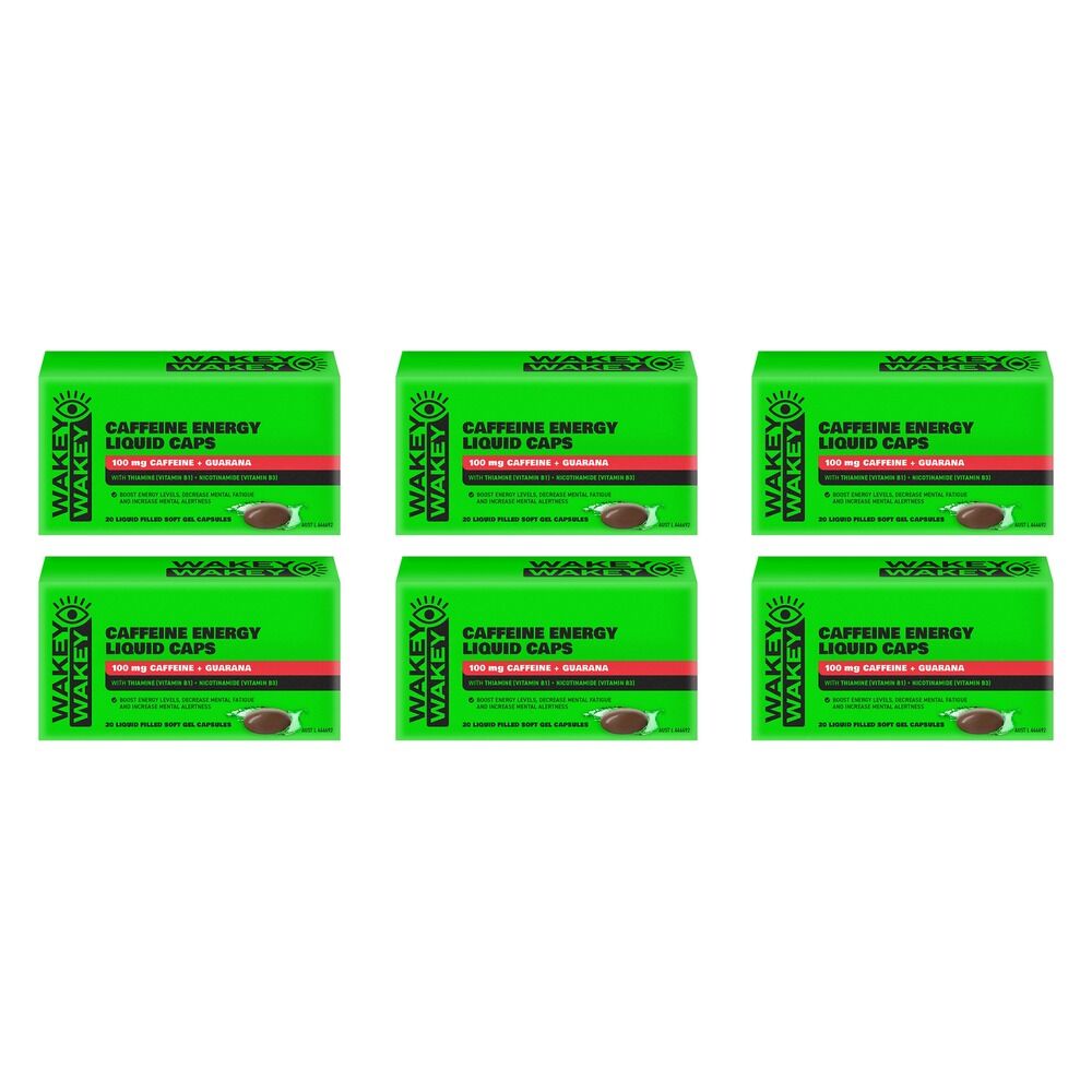 Wakey Wakey Caffeine Energy 20 Liquid Capsules Pack of 6