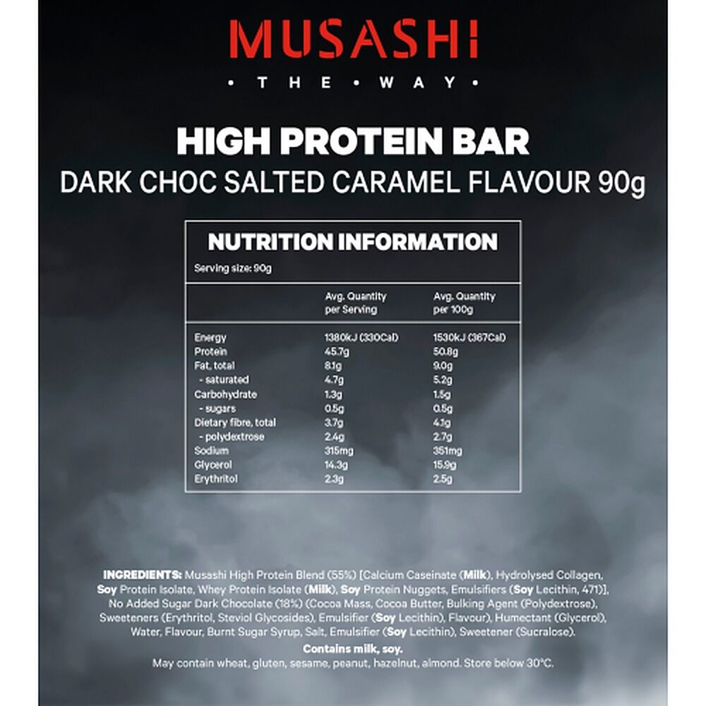 Musashi High Protein Bar Dark Chocolate Salted Caramel 90g x 12