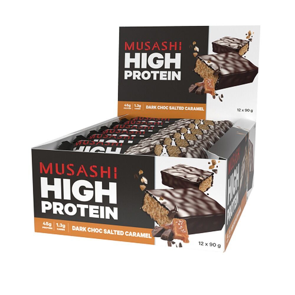 Musashi High Protein Bar Dark Chocolate Salted Caramel 90g x 12