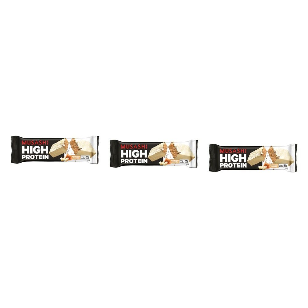 Musashi High Protein Bar White Choc Caramel 90g x 12 Bundle of 3