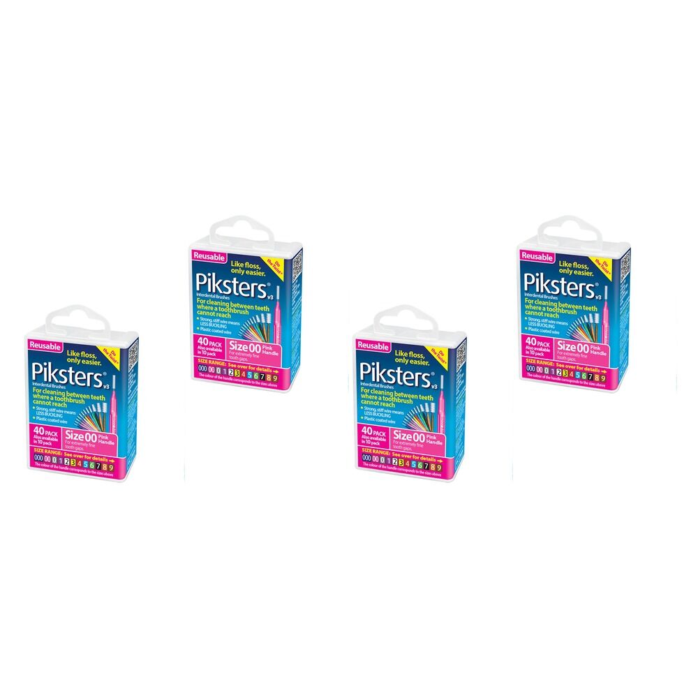 Piksters Interdental Brushes Pink Size 00 40 Pack Bundle of 4