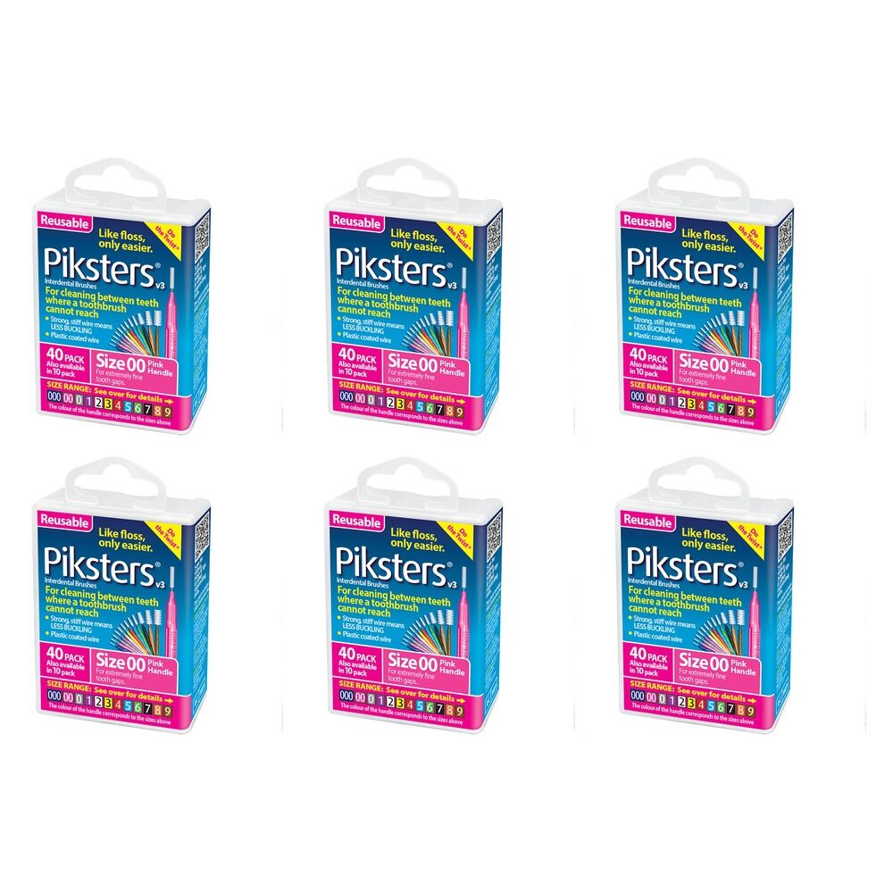 Piksters Interdental Brushes Pink Size 00 40 Pack Bundle of 6