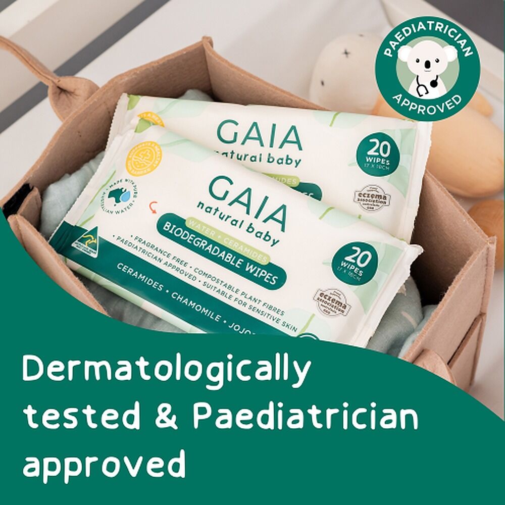 GAIA Water + Ceramides Biodegradable Wipes, Jojoba, 20 Pack