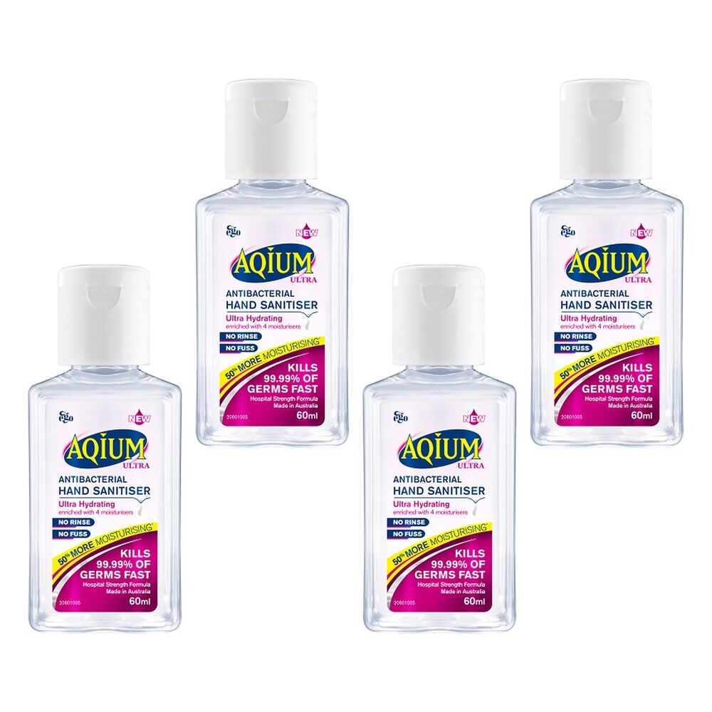 Ego Aqium Antibacterial Hand Sanitiser Ultra Hydrating 60mL Pack of 4