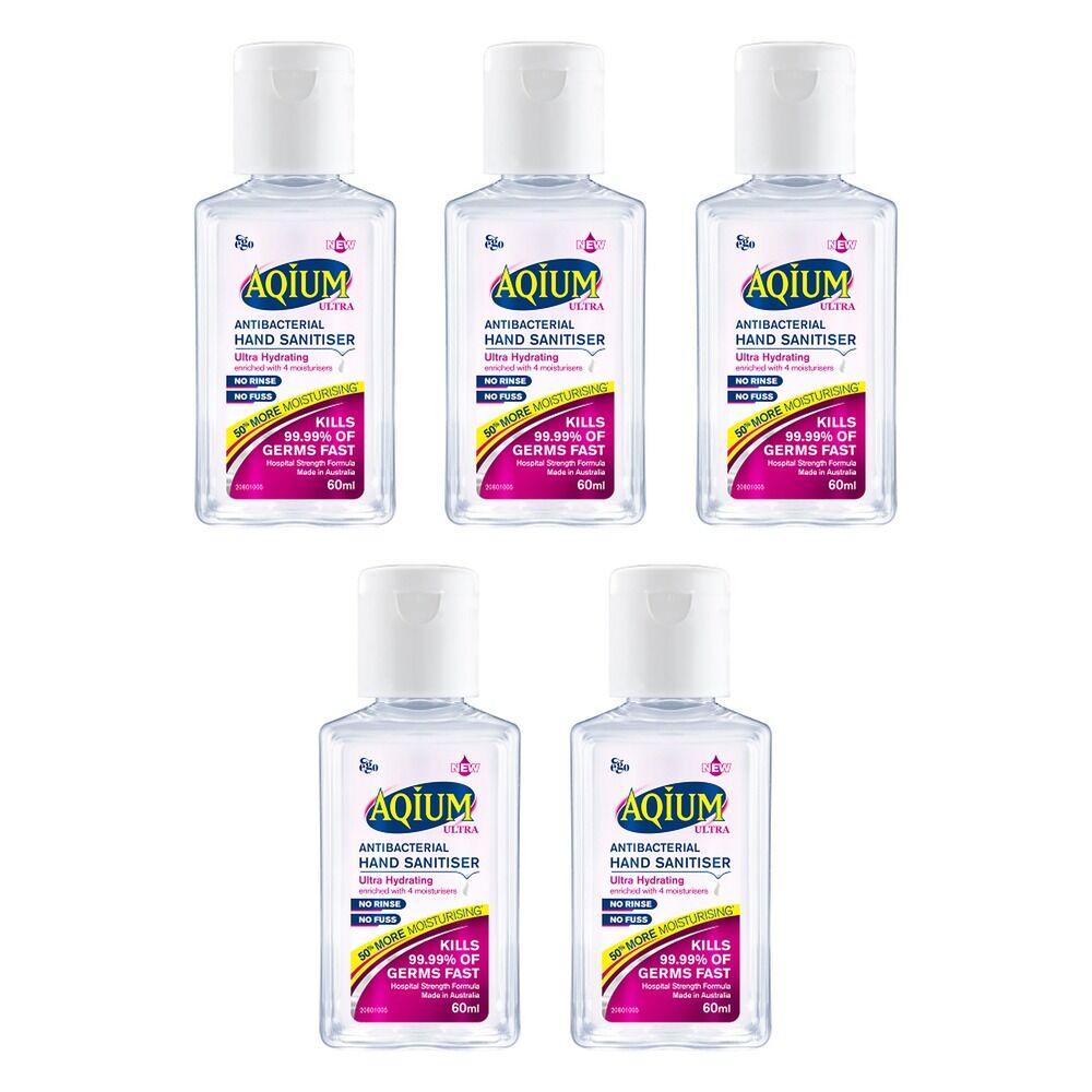 Ego Aqium Antibacterial Hand Sanitiser Ultra Hydrating 60mL Pack of 5