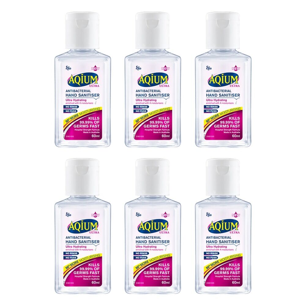 Ego Aqium Antibacterial Hand Sanitiser Ultra Hydrating 60mL Pack of 6