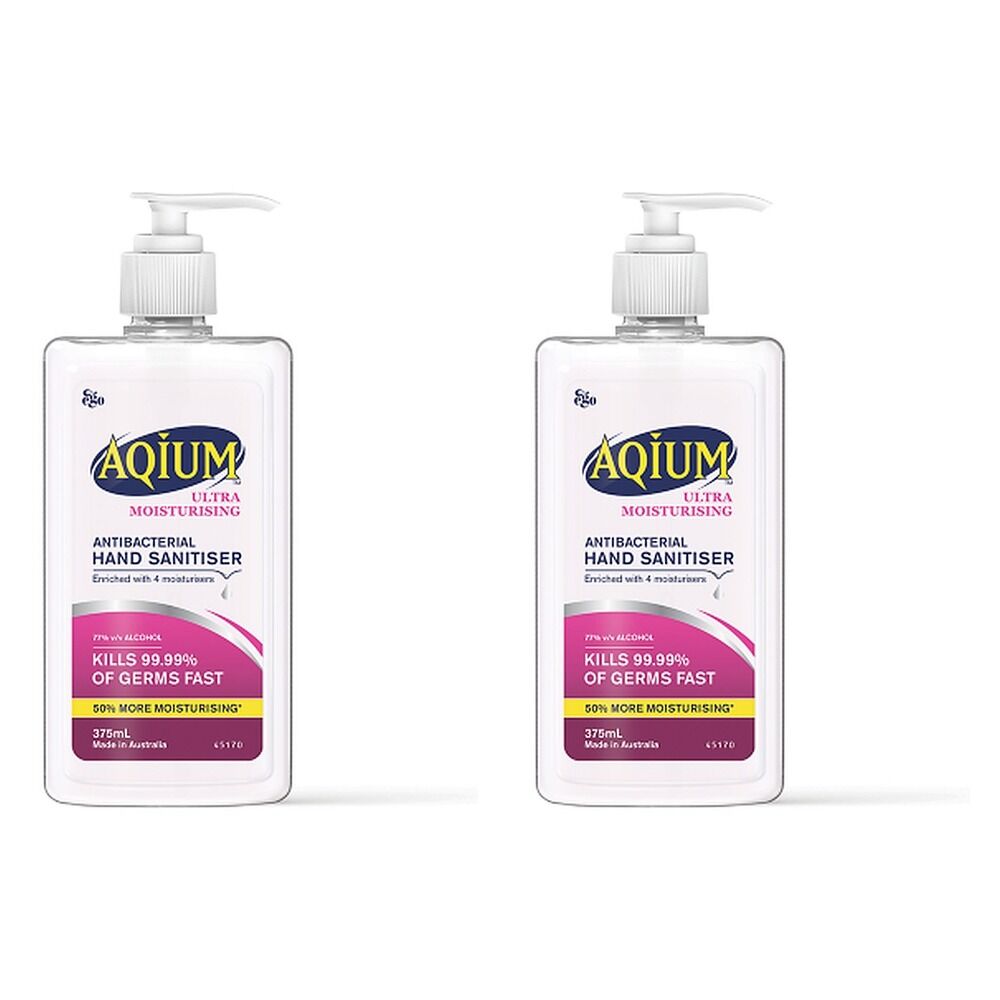 Ego Aqium Antibacterial Hand Sanitiser Ultra Hydrating 375mL Pack of 2