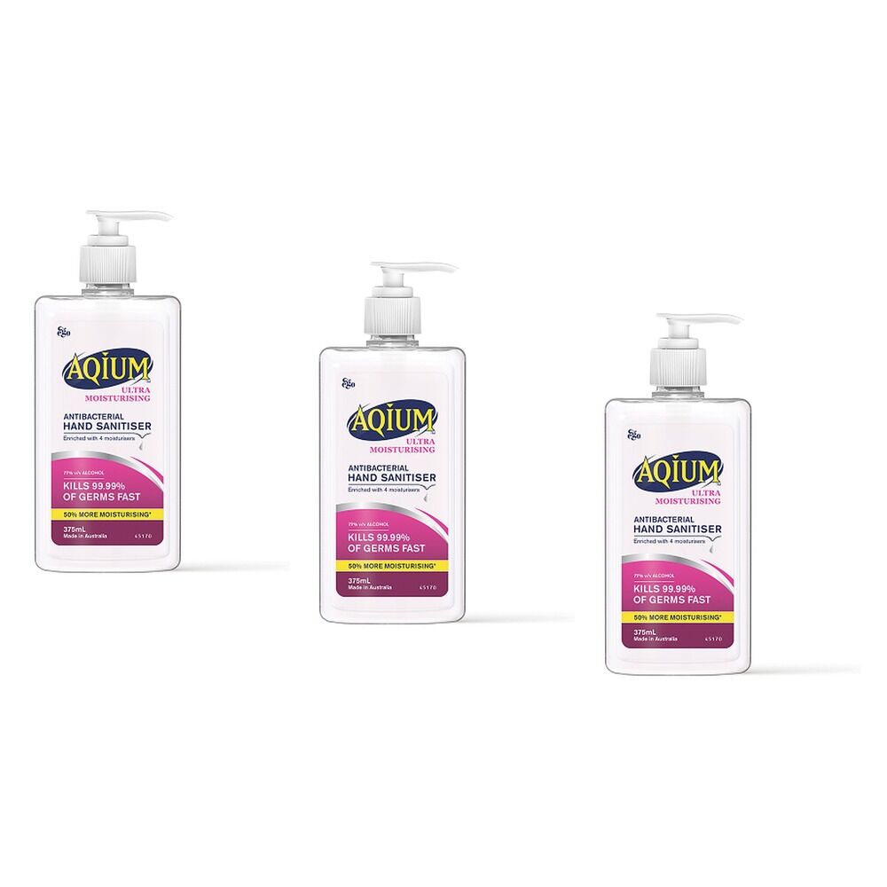 Ego Aqium Antibacterial Hand Sanitiser Ultra Hydrating 375mL Pack of 3