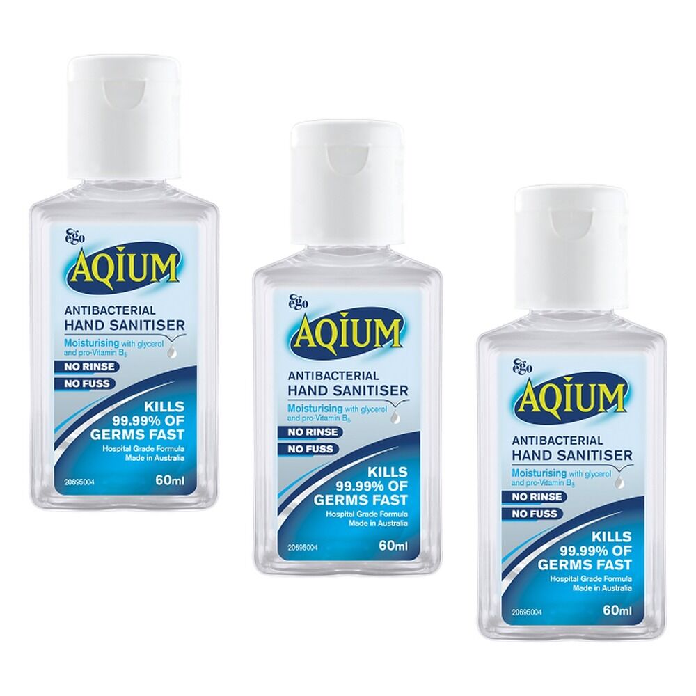 Ego Aqium Antibacterial Hand Sanitiser 60mL Pack of 3