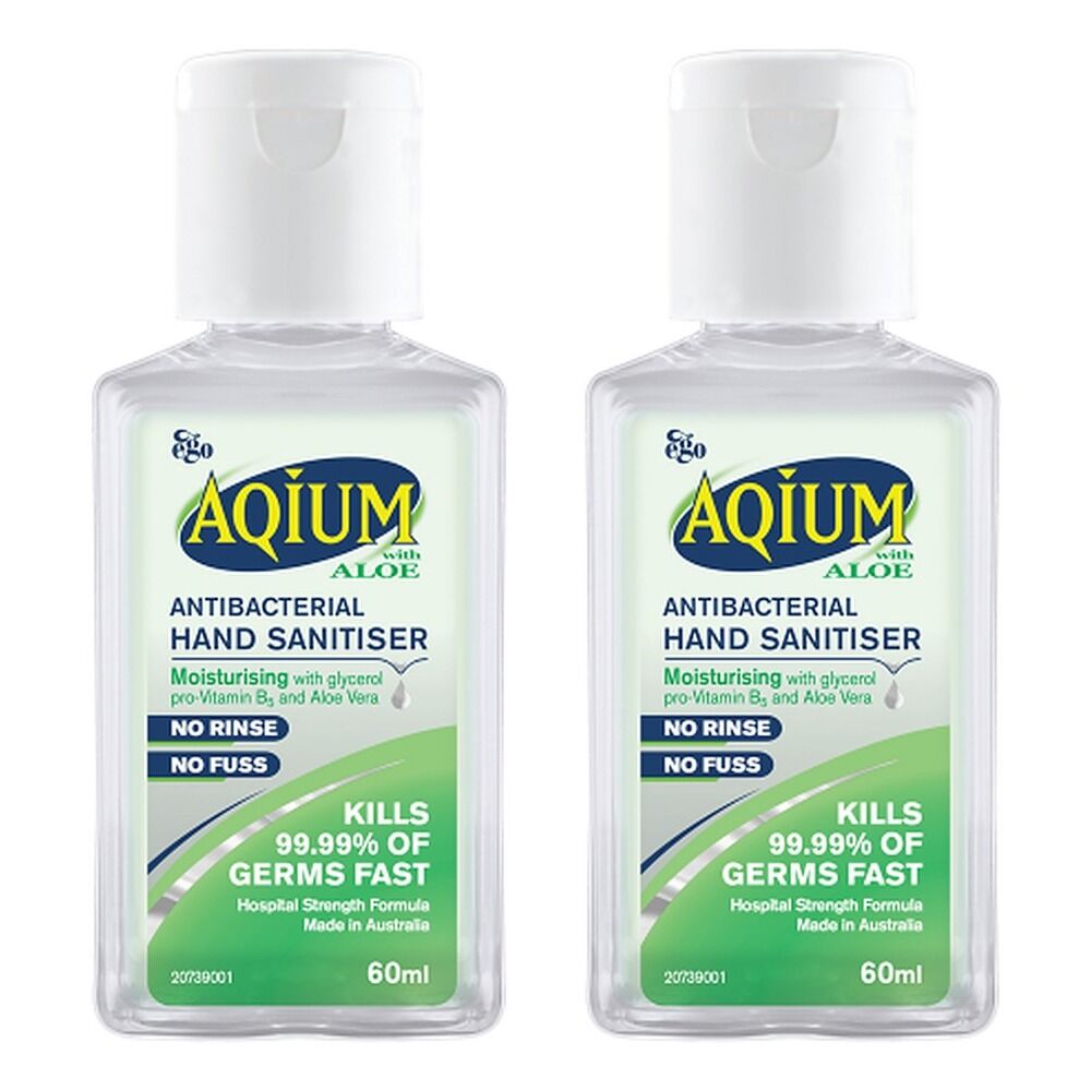 Ego Aqium Aloe Antibacterial Hand Sanitiser 60mL Pack of 2
