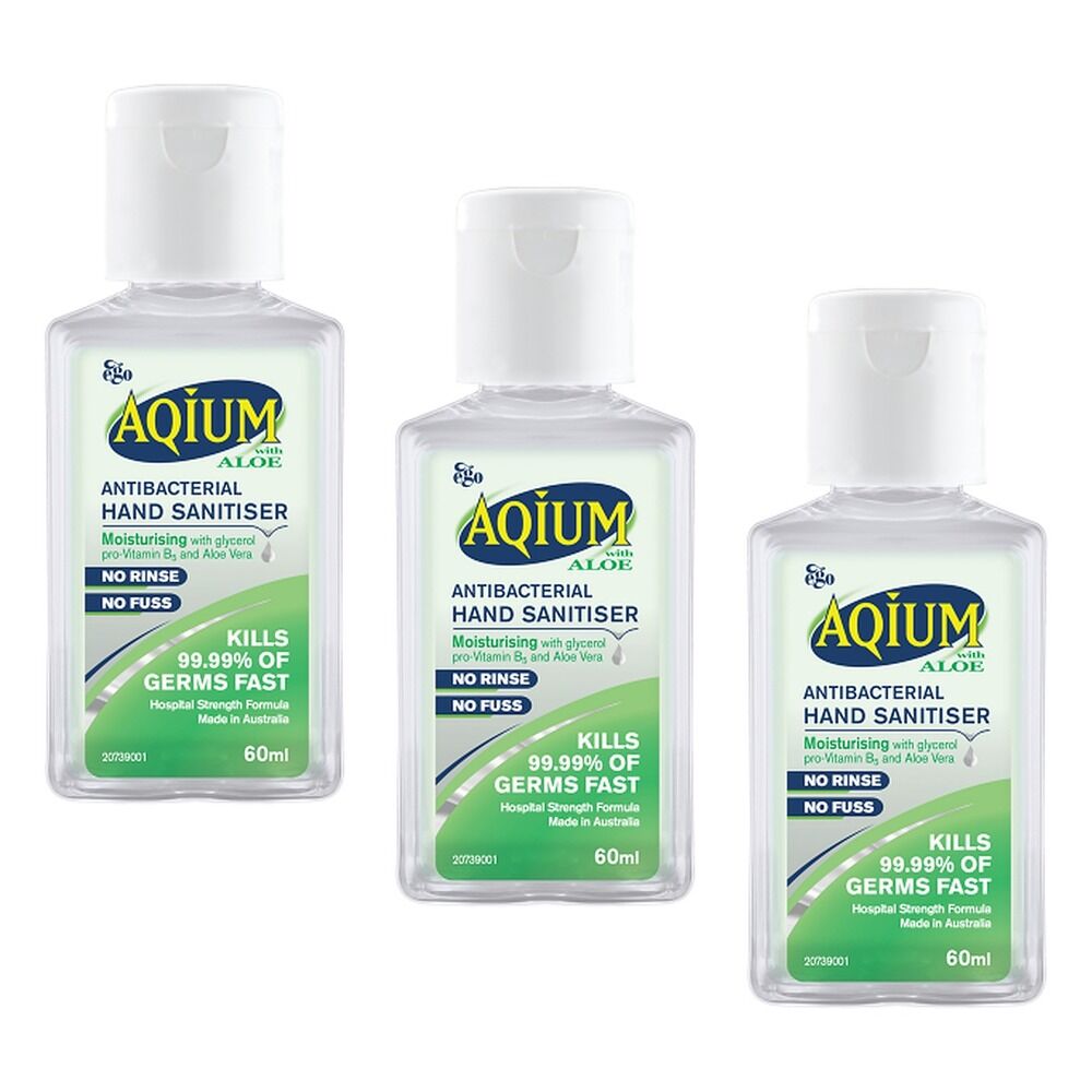 Ego Aqium Aloe Antibacterial Hand Sanitiser 60mL Pack of 3