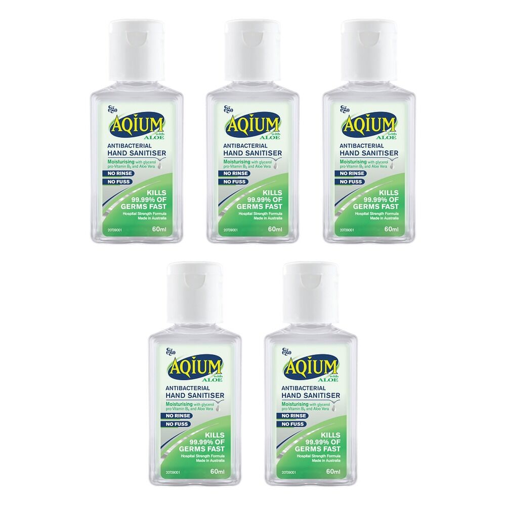 Ego Aqium Aloe Antibacterial Hand Sanitiser 60mL Pack of 5