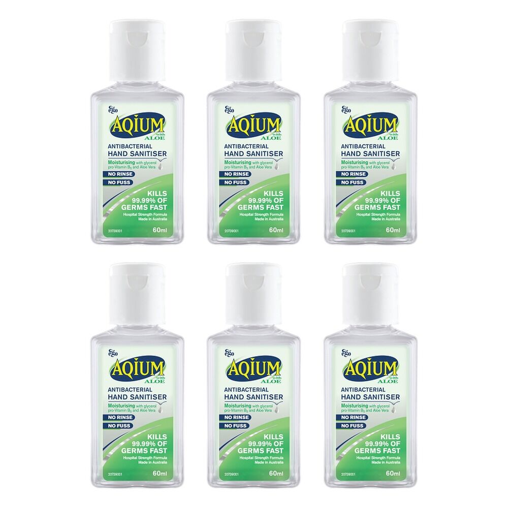 Ego Aqium Aloe Antibacterial Hand Sanitiser 60mL Pack of 6