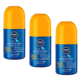 Nivea Sun Kids Protect & Play SPF50 Roll-On Sunscreen 65mL Pack of 3