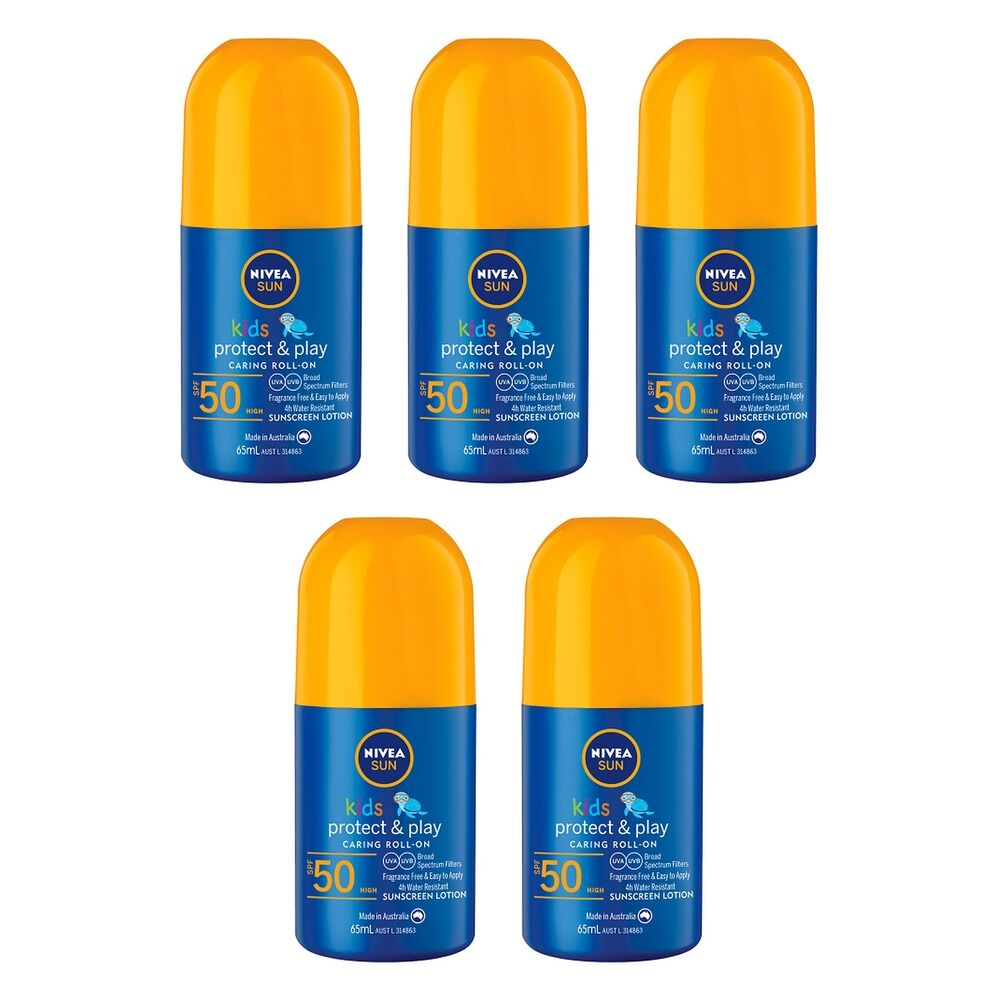 Nivea Sun Kids Protect & Play SPF50 Roll-On Sunscreen 65mL Pack of 5