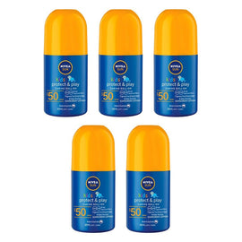 Nivea Sun Kids Protect & Play SPF50 Roll-On Sunscreen 65mL Pack of 5