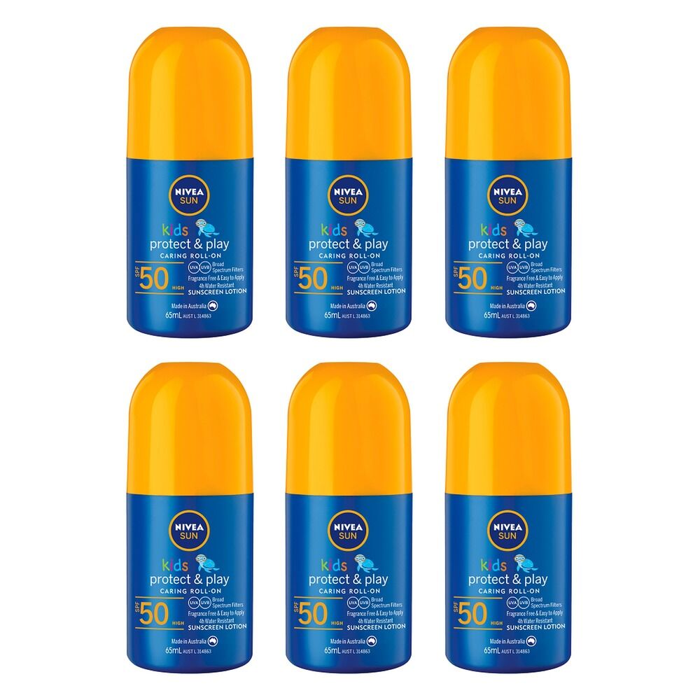Nivea Sun Kids Protect & Play SPF50 Roll-On Sunscreen 65mL Pack of 6