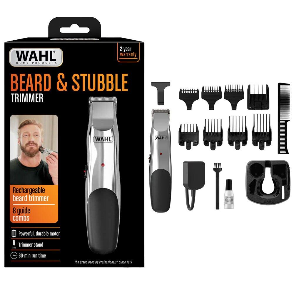 Wahl Beard & Stubble Rechargeable Trimmer Men's Grooming Hair Cut Razor + Blade Oil Care Kit