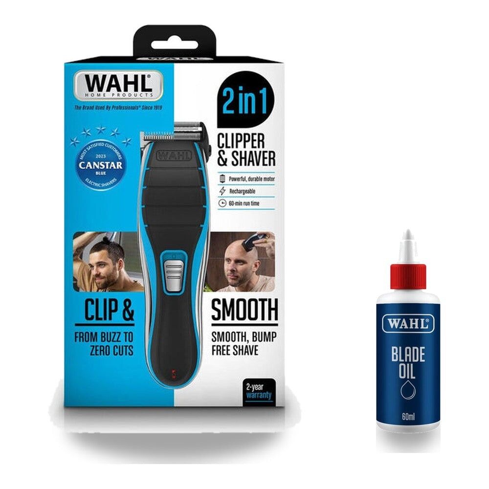 Wahl Clip & Smooth 2-in-1 Hair Clipper and Shaver + Blade Oil Care Kit