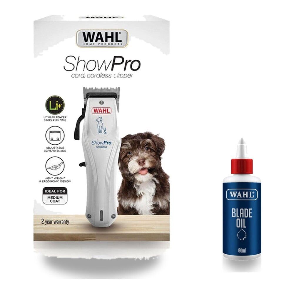 Wahl ShowPro Cord/Cordless Pet Clipper + Blade Oil Care Kit