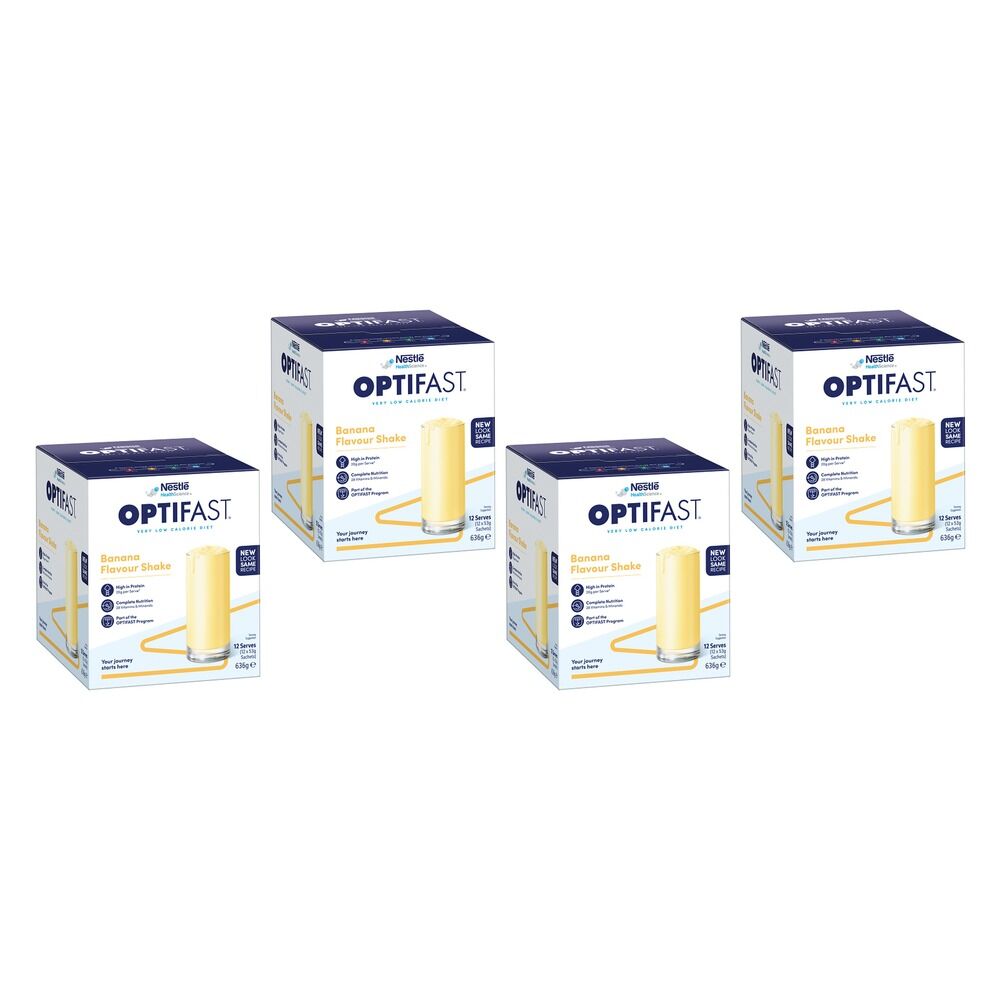 Optifast VLCD Shake Banana Flavour 12 Pack Bundle of 4