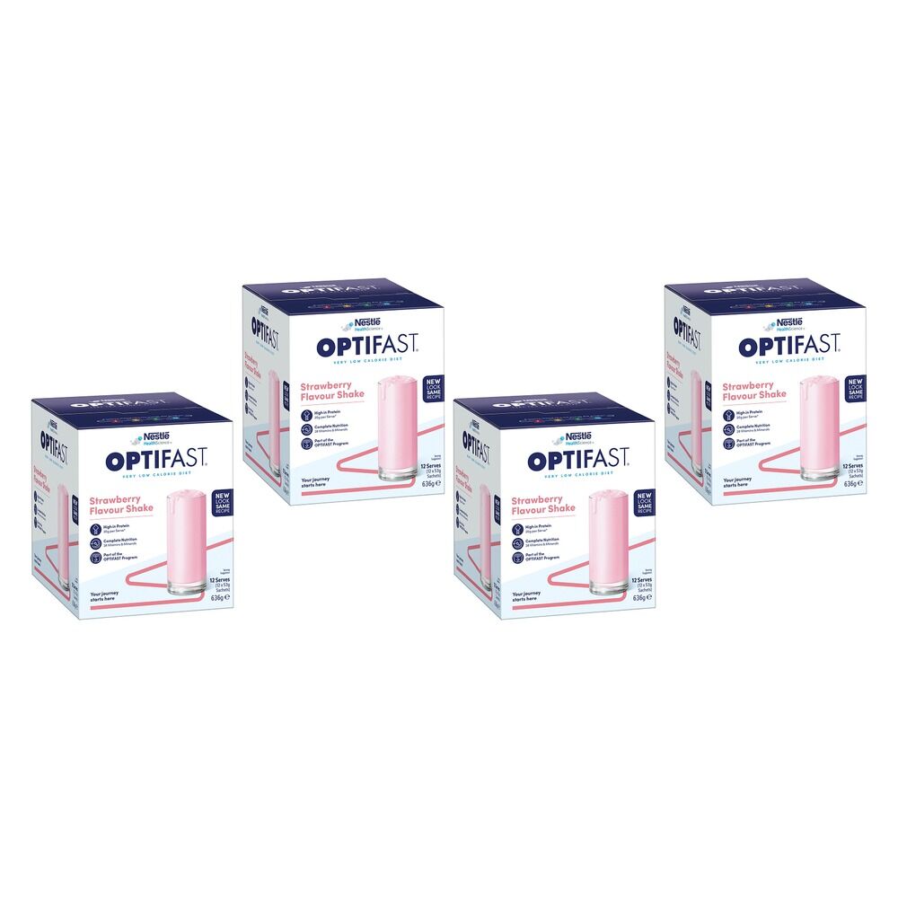 Optifast VLCD Shake Strawberry Flavour 12 Pack Bundle of 4