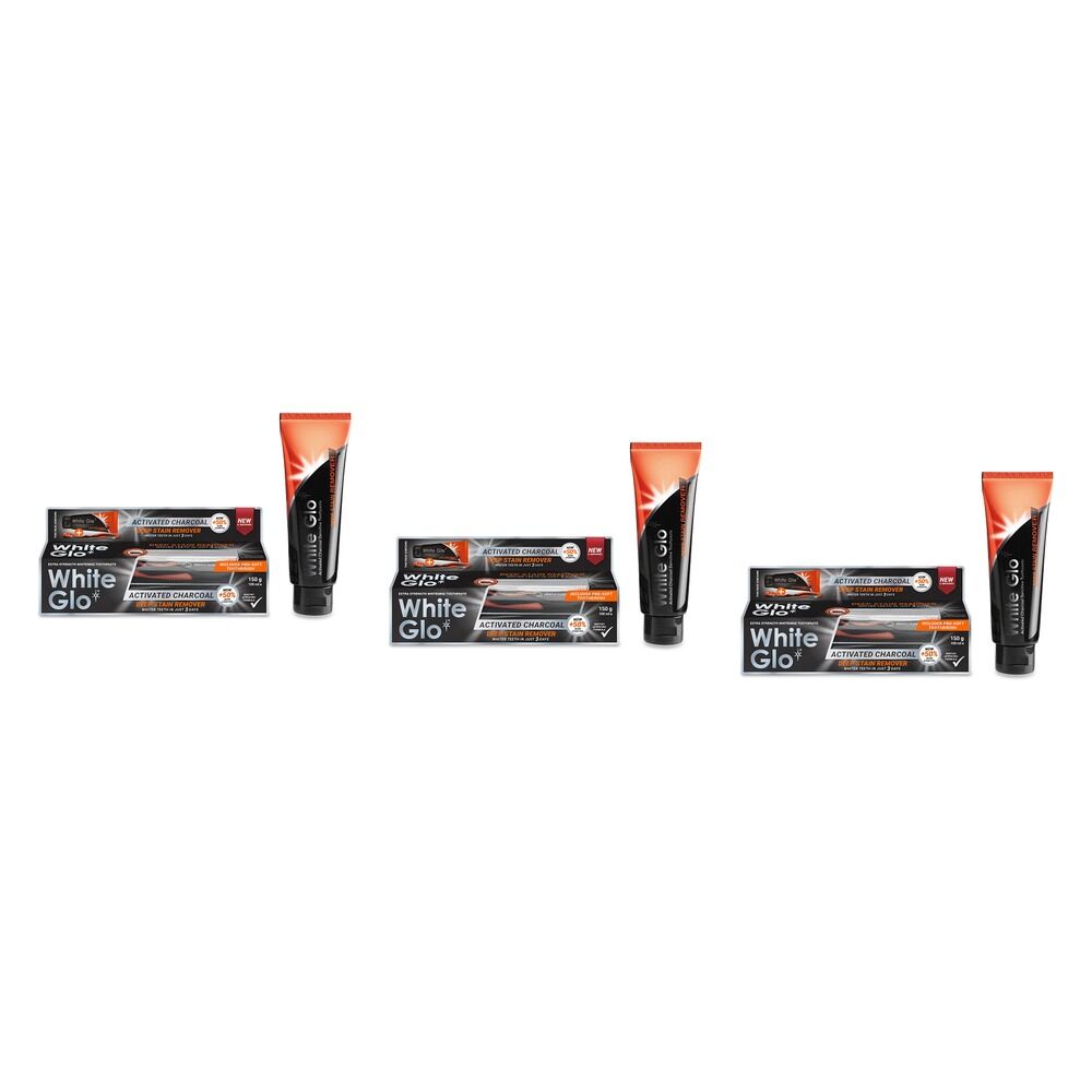White Glo Deep Stain Remover Toothpaste with Charcoal 150g Pack of 3