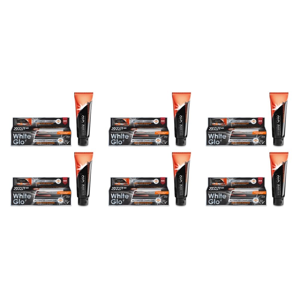 White Glo Deep Stain Remover Toothpaste with Charcoal 150g Pack of 6