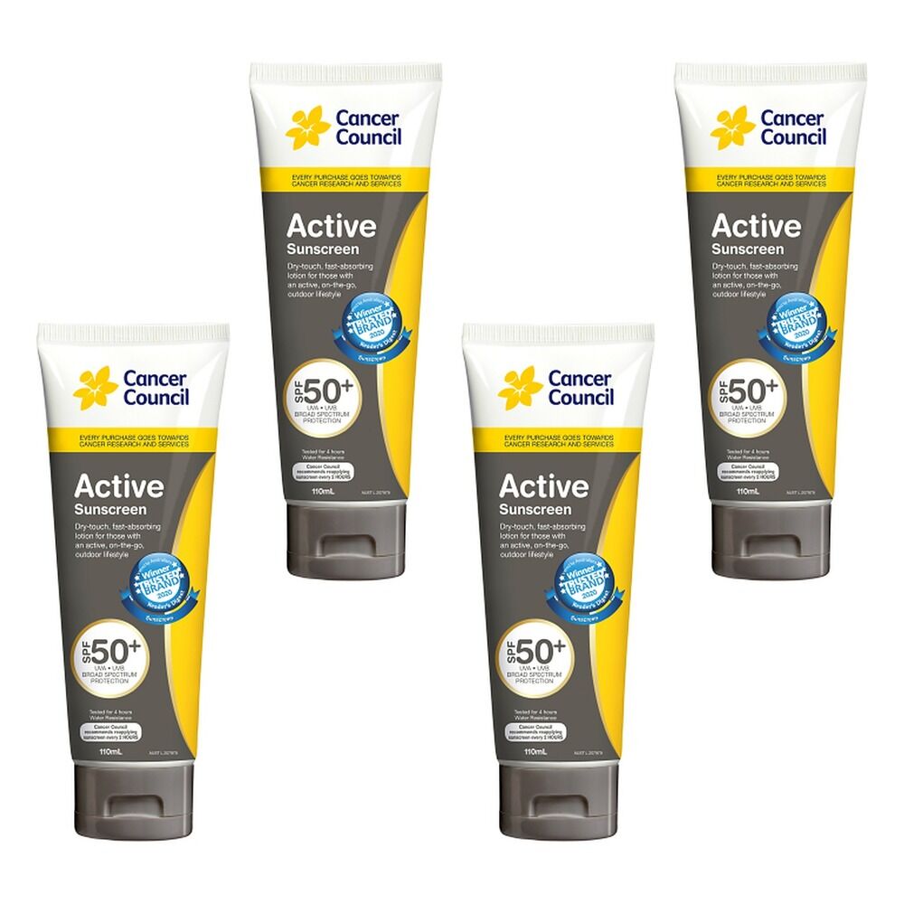 Cancer Council Active Dry Touch Sunscreen SPF50+ 110mL Pack of 4