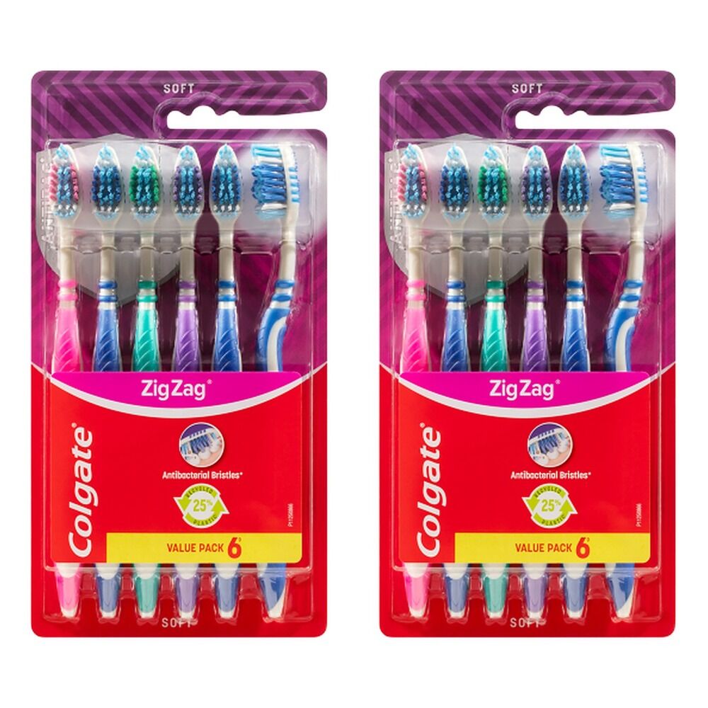 Colgate Zig Zag Soft Toothbrush Value Pack 6 Pack Bundle of 2