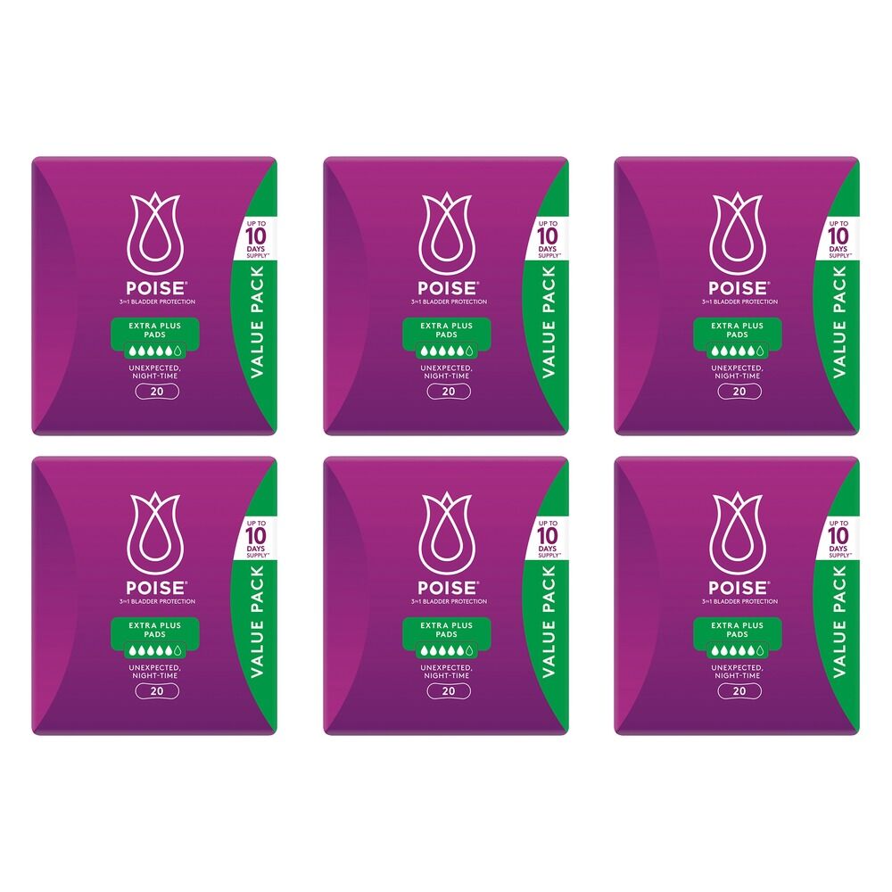 Poise Extra Plus Pads 20 Pack x 3 Bundle of 6