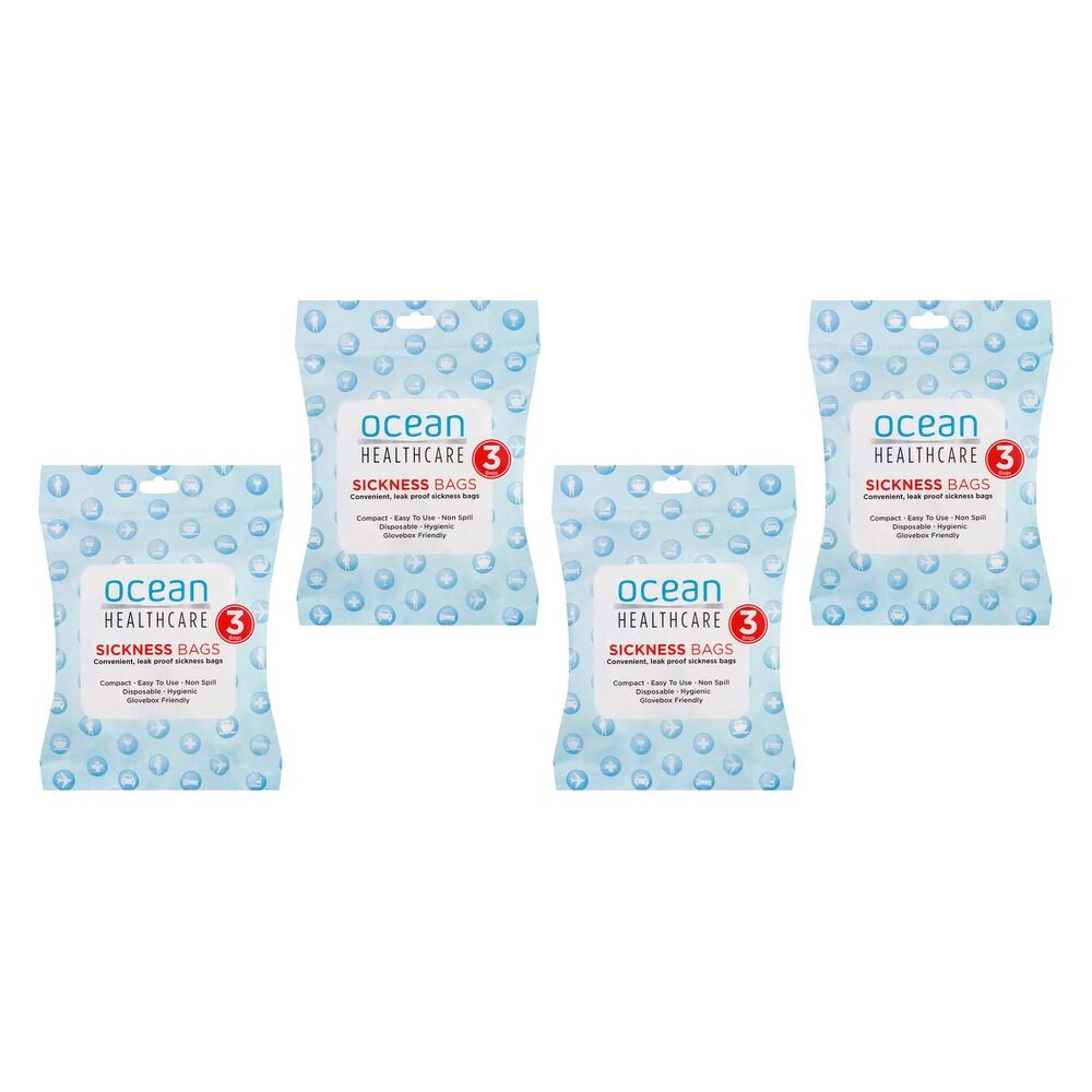 Ocean Healthcare Sickness Bags 3 Pack Bundle of 4