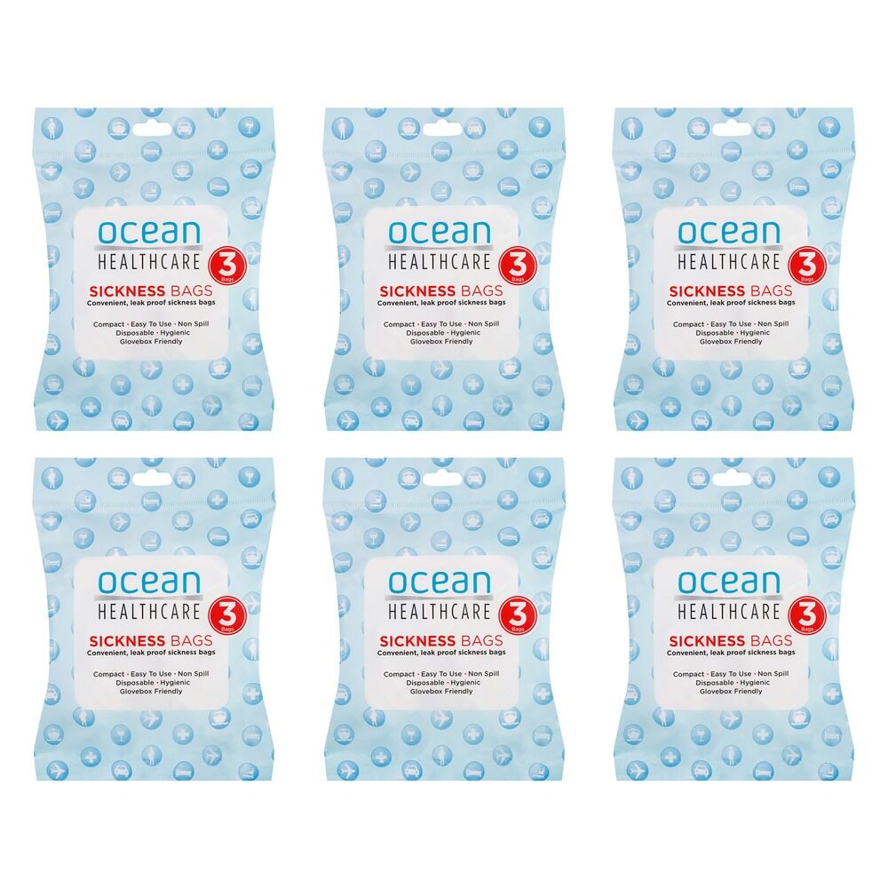 Ocean Healthcare Sickness Bags 3 Pack Bundle of 6