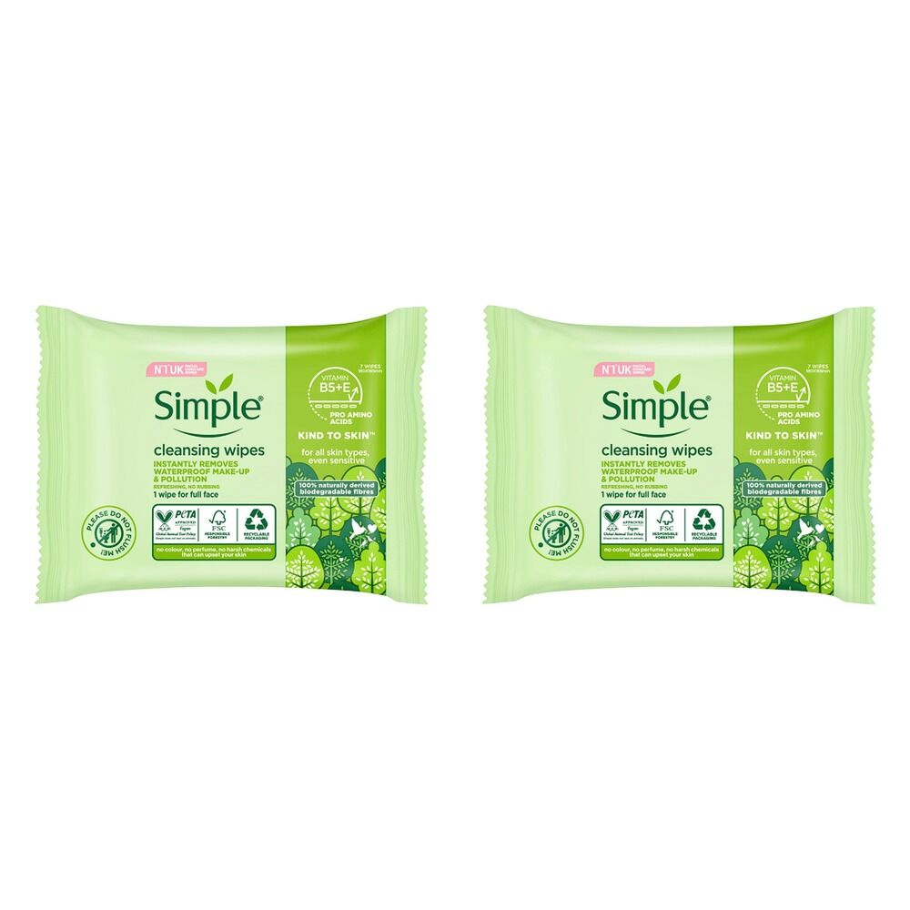 Simple Biodegradable Cleansing Wipes 15 x 7 Pack Bundle of 2