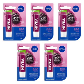 NIVEA 24h Melt-In Moisture Blackberry Shine Lip Balm 4.8g Pack of 5
