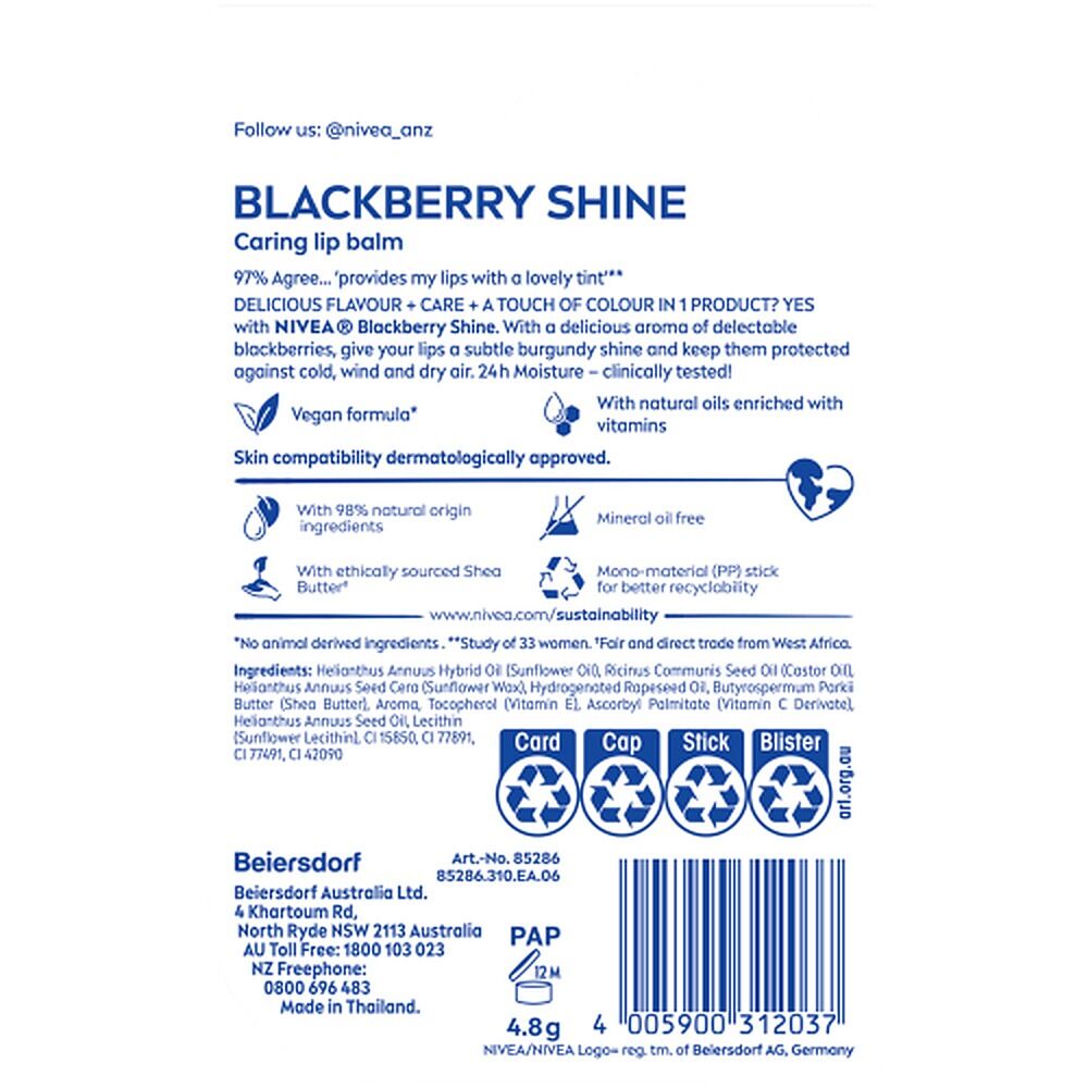 NIVEA 24h Melt-In Moisture Blackberry Shine Lip Balm 4.8g