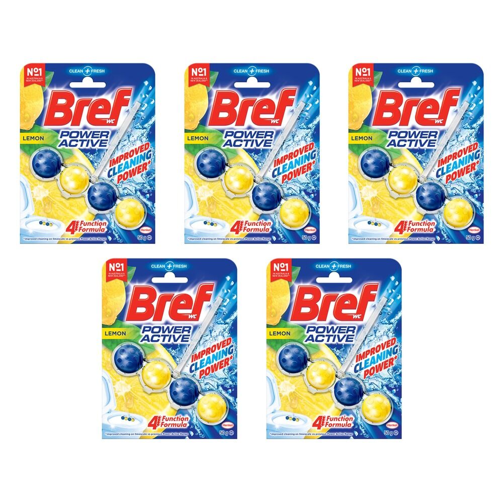 Bref Power Active Juicy Lemon Rim Block Toilet Cleaner 50g x 6 Bundle of 5