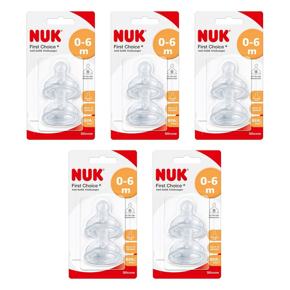 Nuk First Choice+ Teats 0-6 Months Small Feed Hole Silicone 2 Pack Bundle of 5