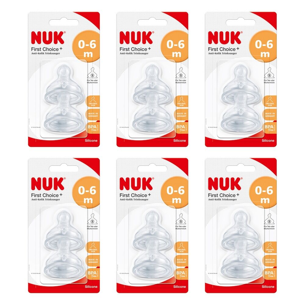 Nuk First Choice+ Teats 0-6 Months Small Feed Hole Silicone 2 Pack Bundle of 6