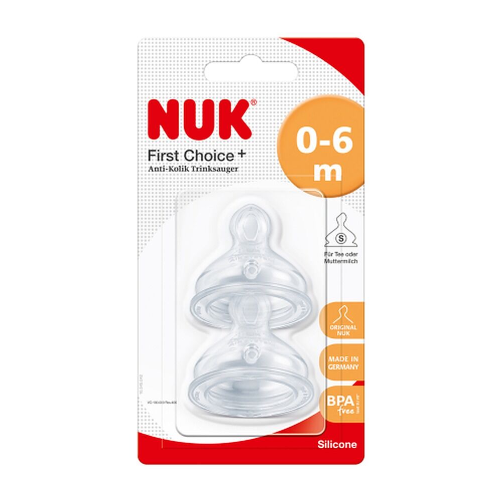 Nuk First Choice+ Teats 0-6 Months Small Feed Hole Silicone 2 Pack