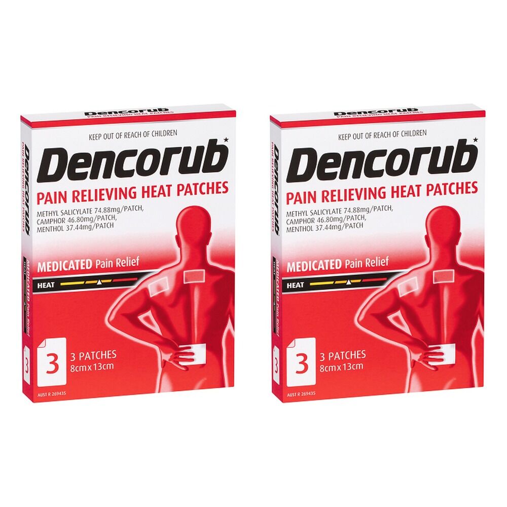 Dencorub Self Adhesive Heat Patches 3 Pack Bundle of 2