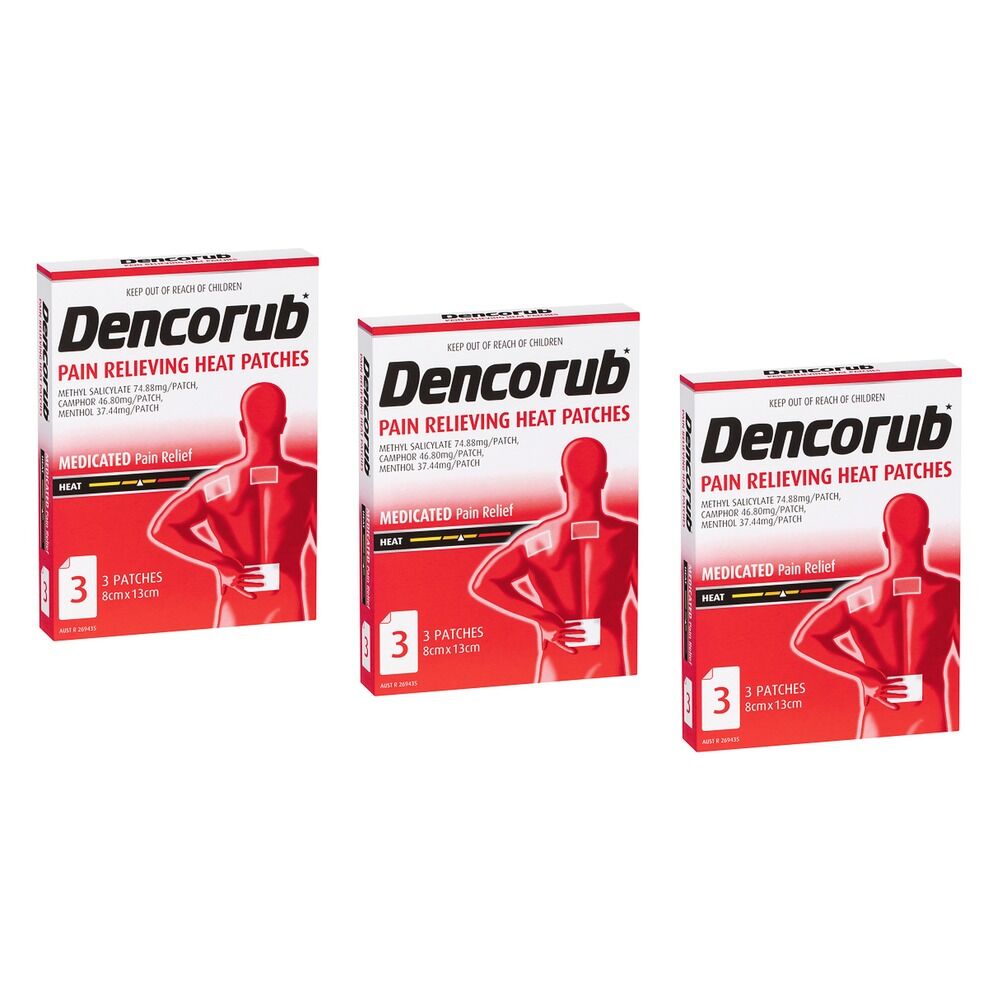 Dencorub Self Adhesive Heat Patches 3 Pack Bundle of 3
