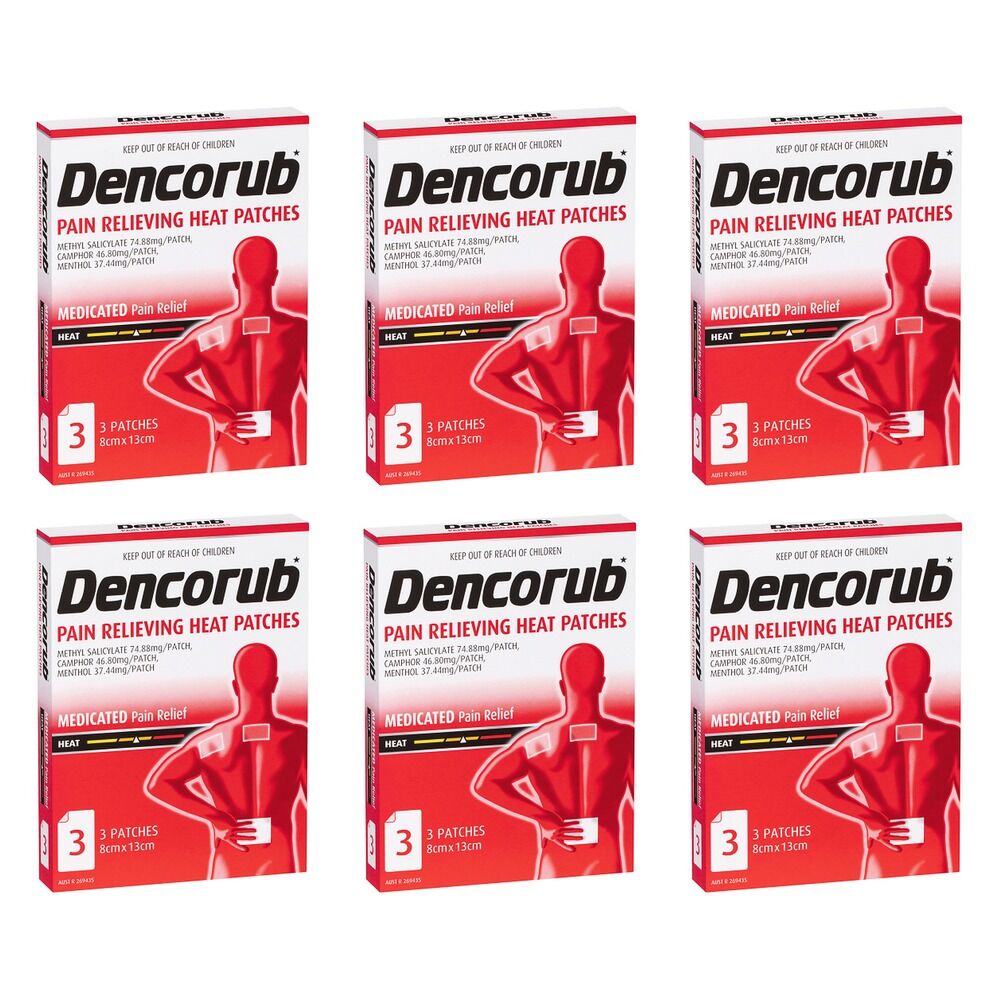 Dencorub Self Adhesive Heat Patches 3 Pack Bundle of 6