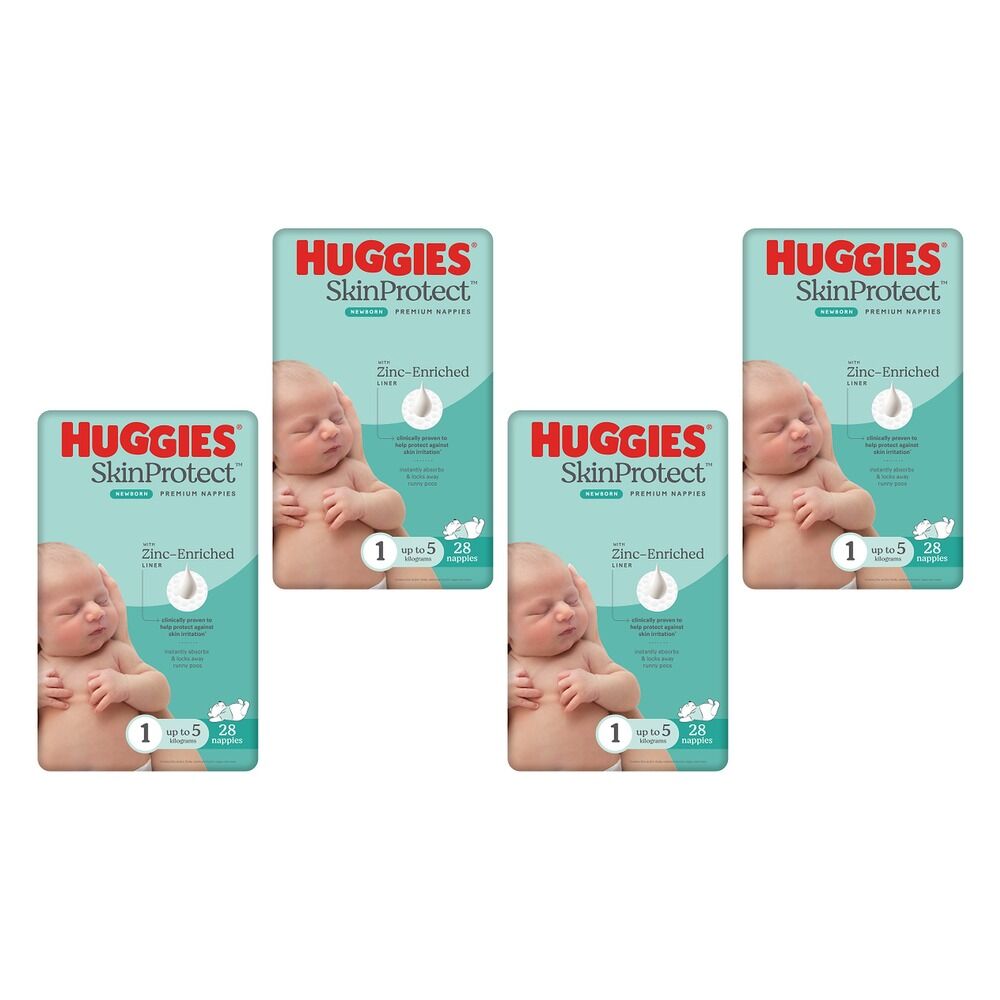 Huggies Skin Protect Newborn Nappies, 28 Nappies x 4 Bundle of 4