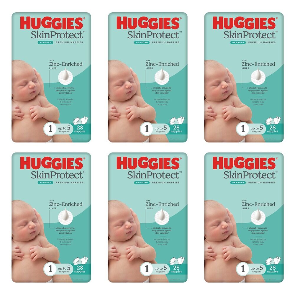 Huggies Skin Protect Newborn Nappies, 28 Nappies x 4 Bundle of 6