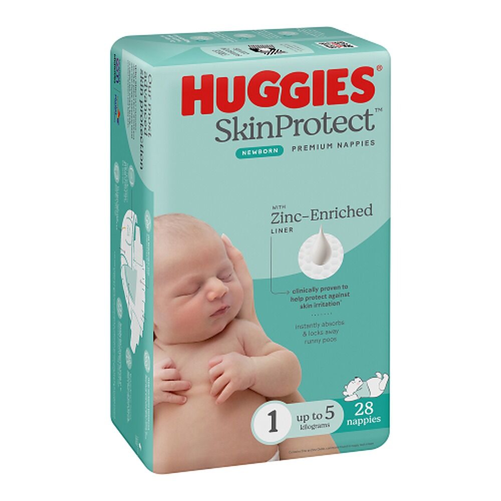 Huggies Skin Protect Newborn Nappies, 28 Nappies x 4